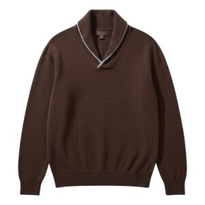 Tre Vero Shawl Collar Cashmere Sweater Y2K Mens XL Brown Contrast Trim Preppy